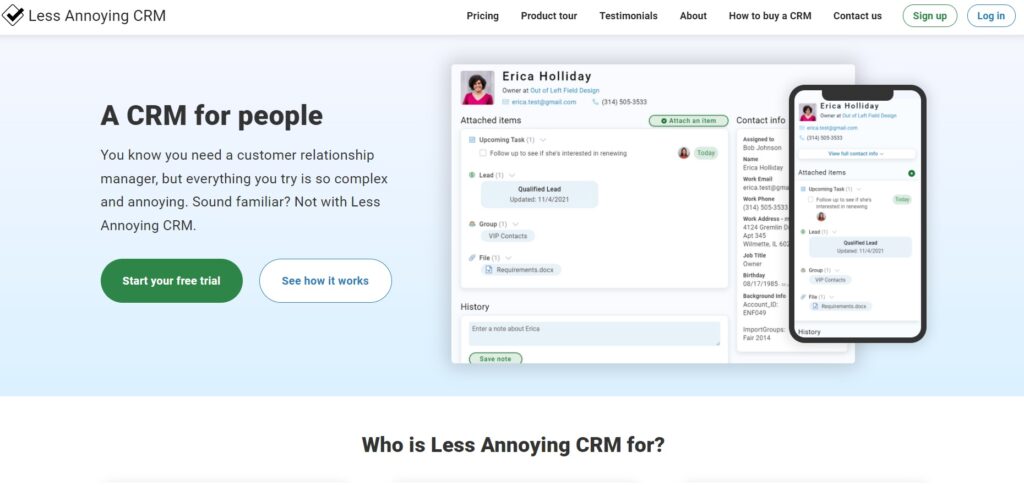 less_annoying_crm-homepage Domovská stránka Less Annoying CRM