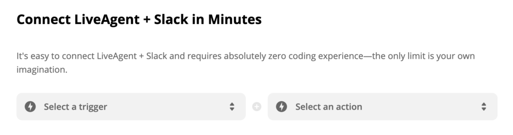 LiveAgent + Slack výběr spouštěče a akce ve službě Zapier