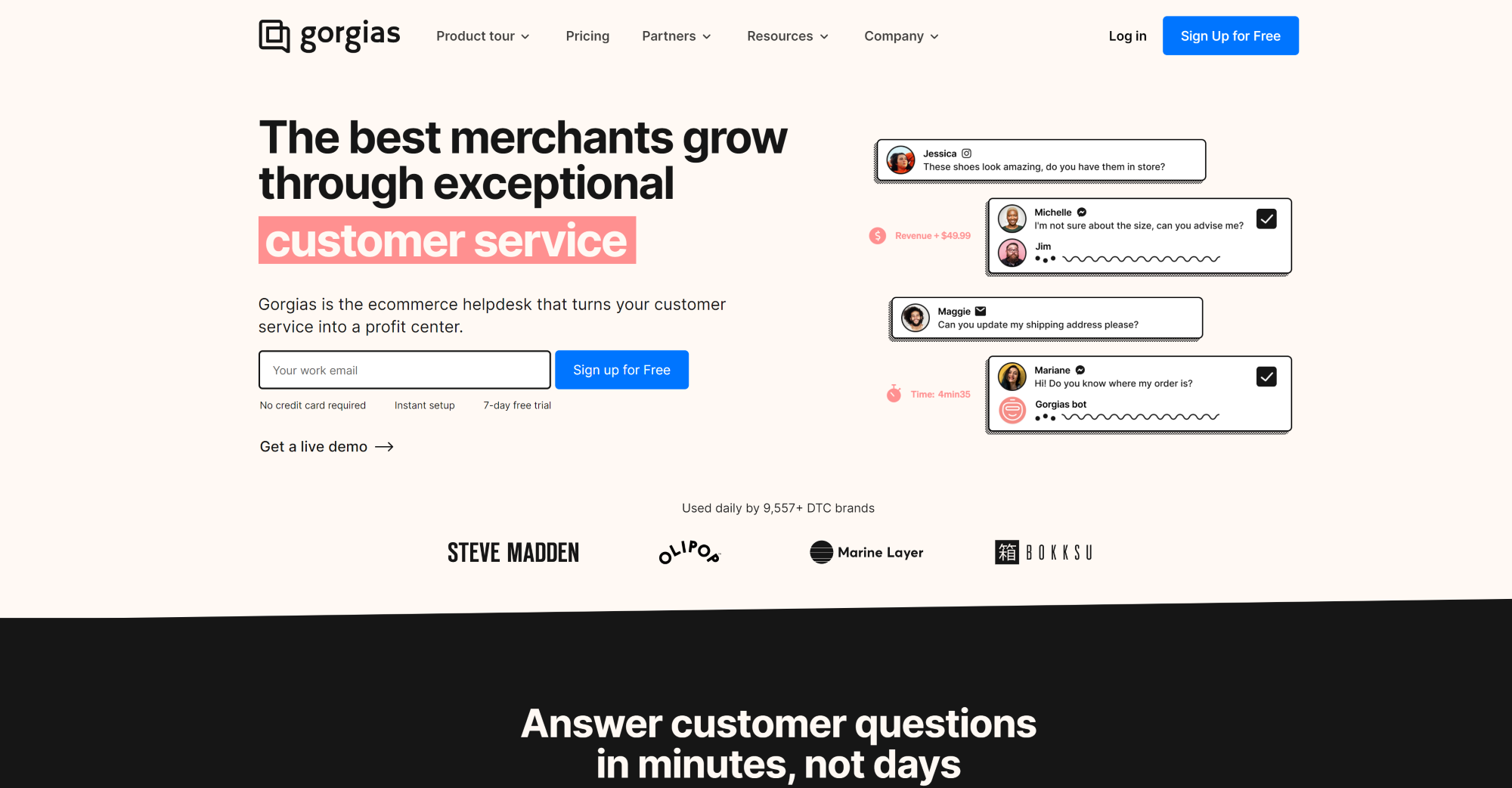 Domovská stránka softwaru Gorgias helpdesk