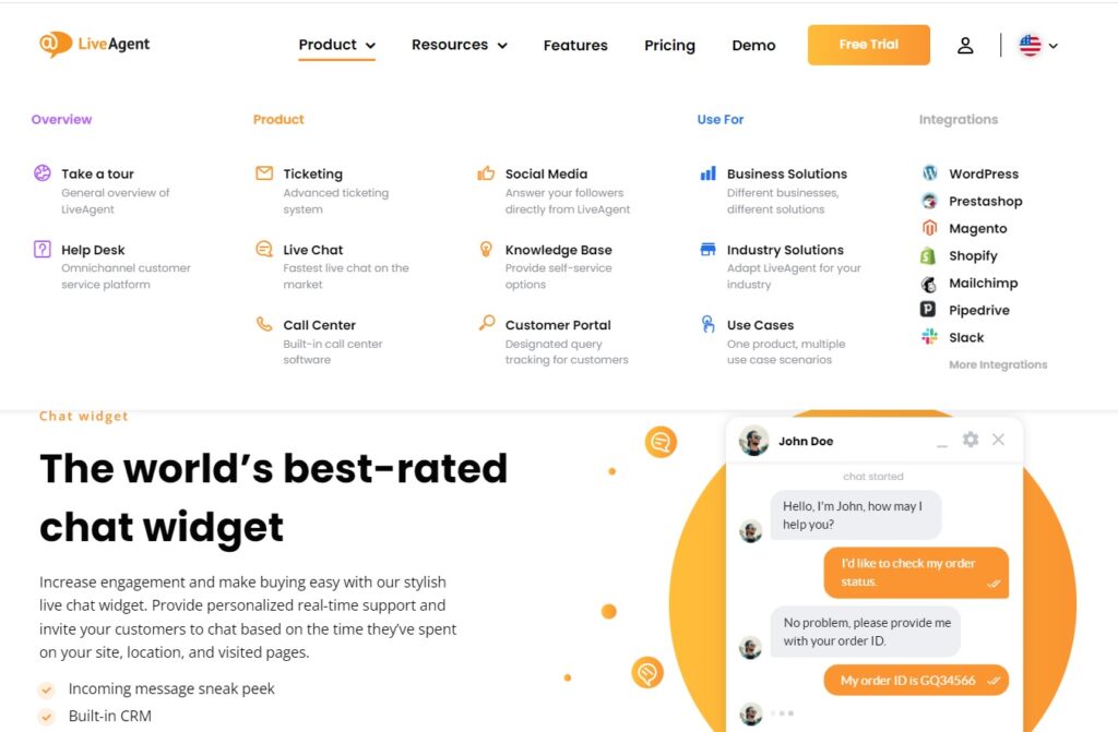 LiveAgent’s product navigation