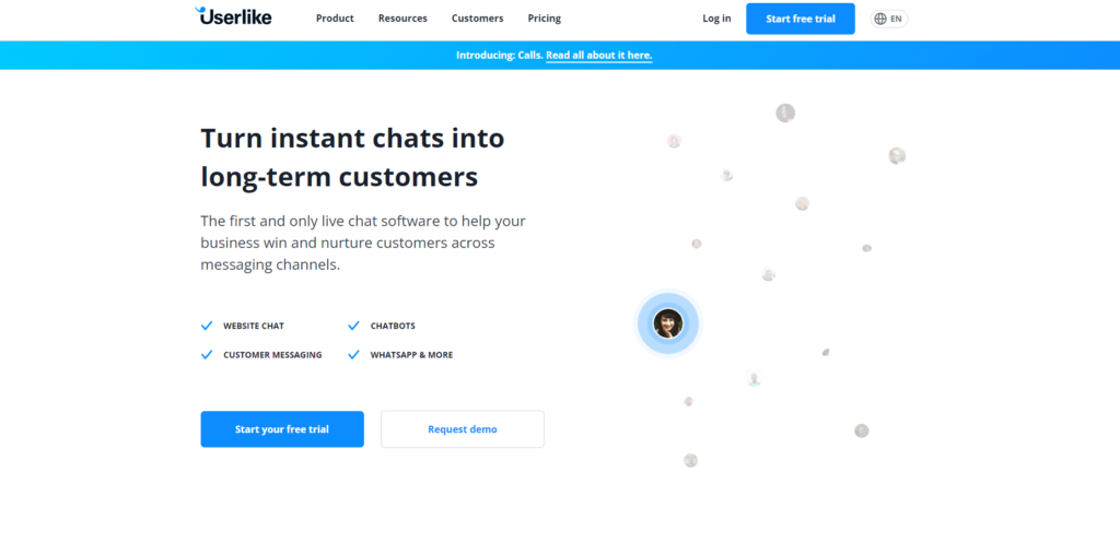 Domovská stránka Userlike 