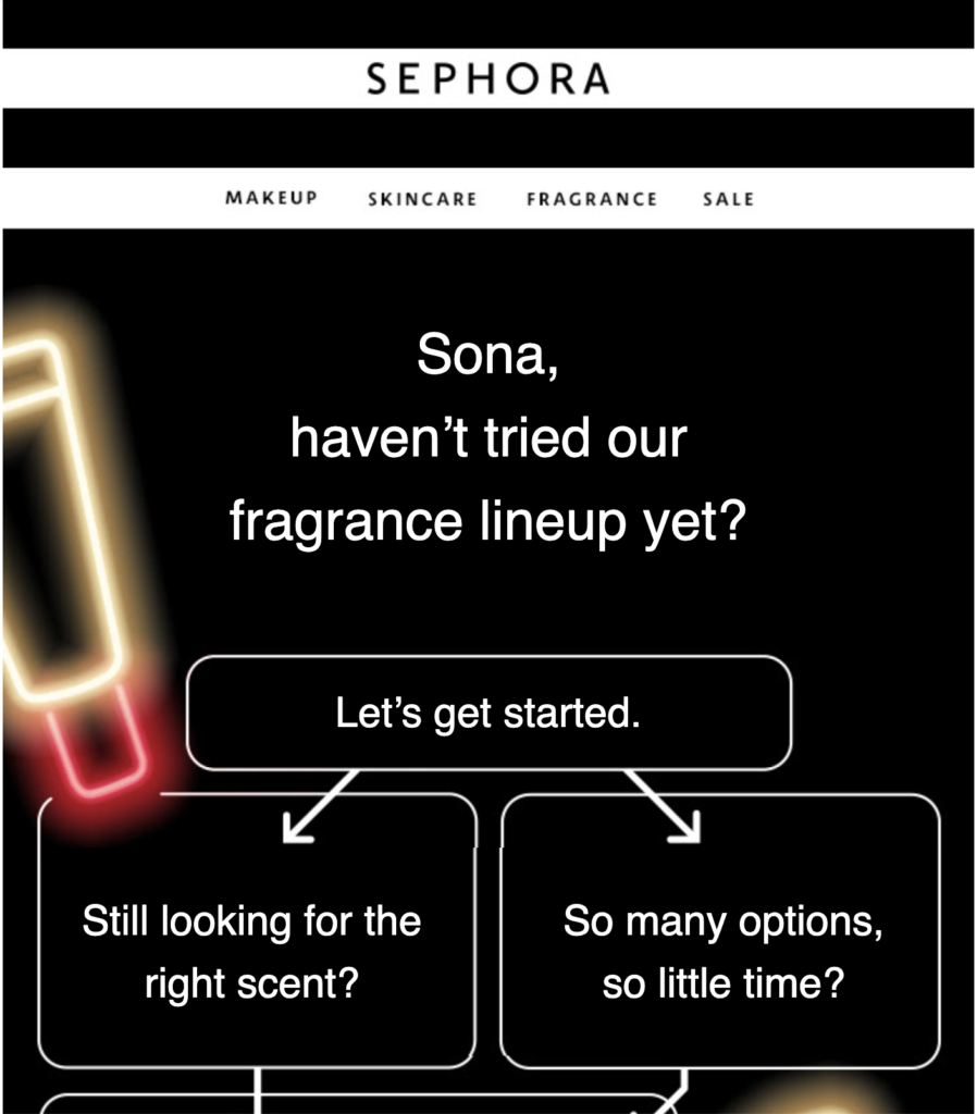 Sephora e-mail pro získání zákazníka zpět 