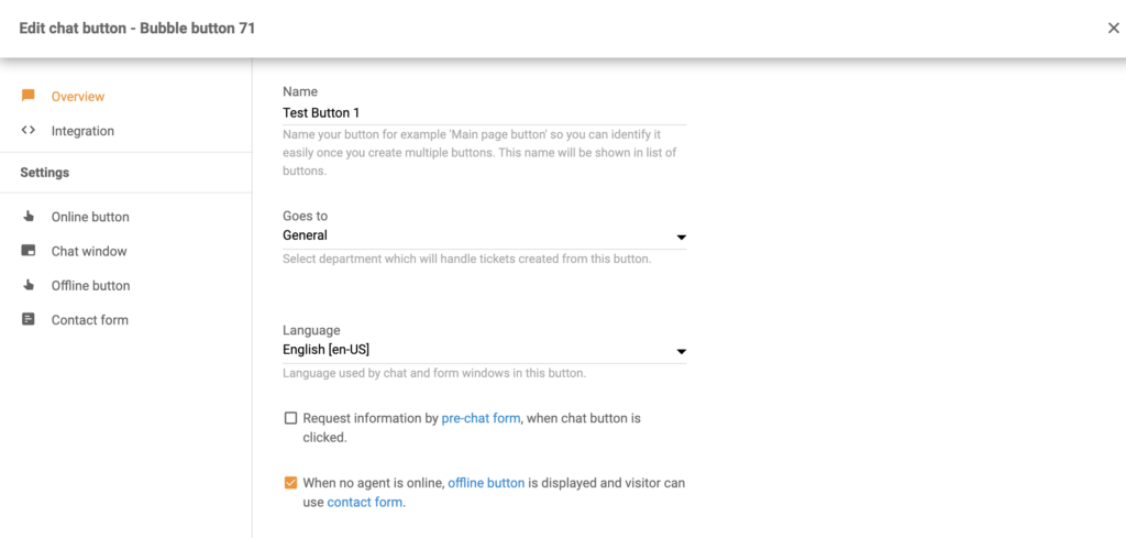 Konfigurace tlačítka chatu jako součást integrace Volusion