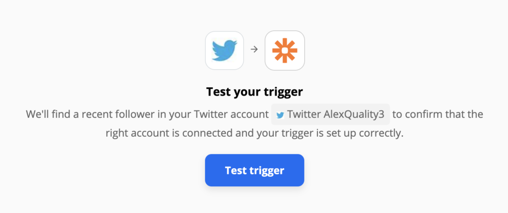 Test Twitter spouštěče v integračním nastavení ve službě Zapier