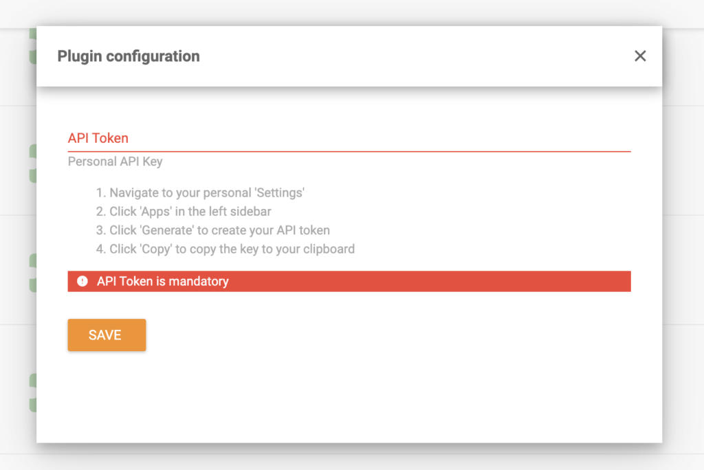 Konfigurace pluginu ClickUp s polem tokenu API