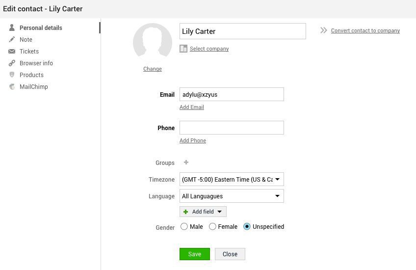 contact-details Kontaktní informace LiveAgent