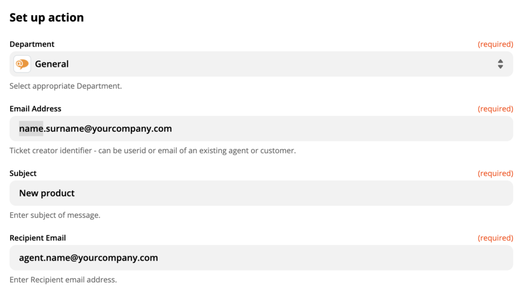 Nastavení akce LiveAgent v aplikaci Zapier