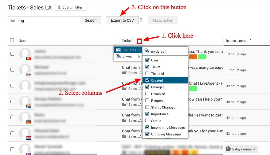Ticket export in LiveAgent