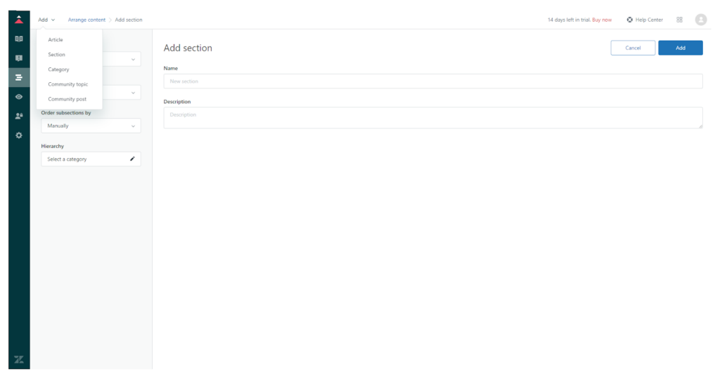 Přidat sekci Zendesk Suite