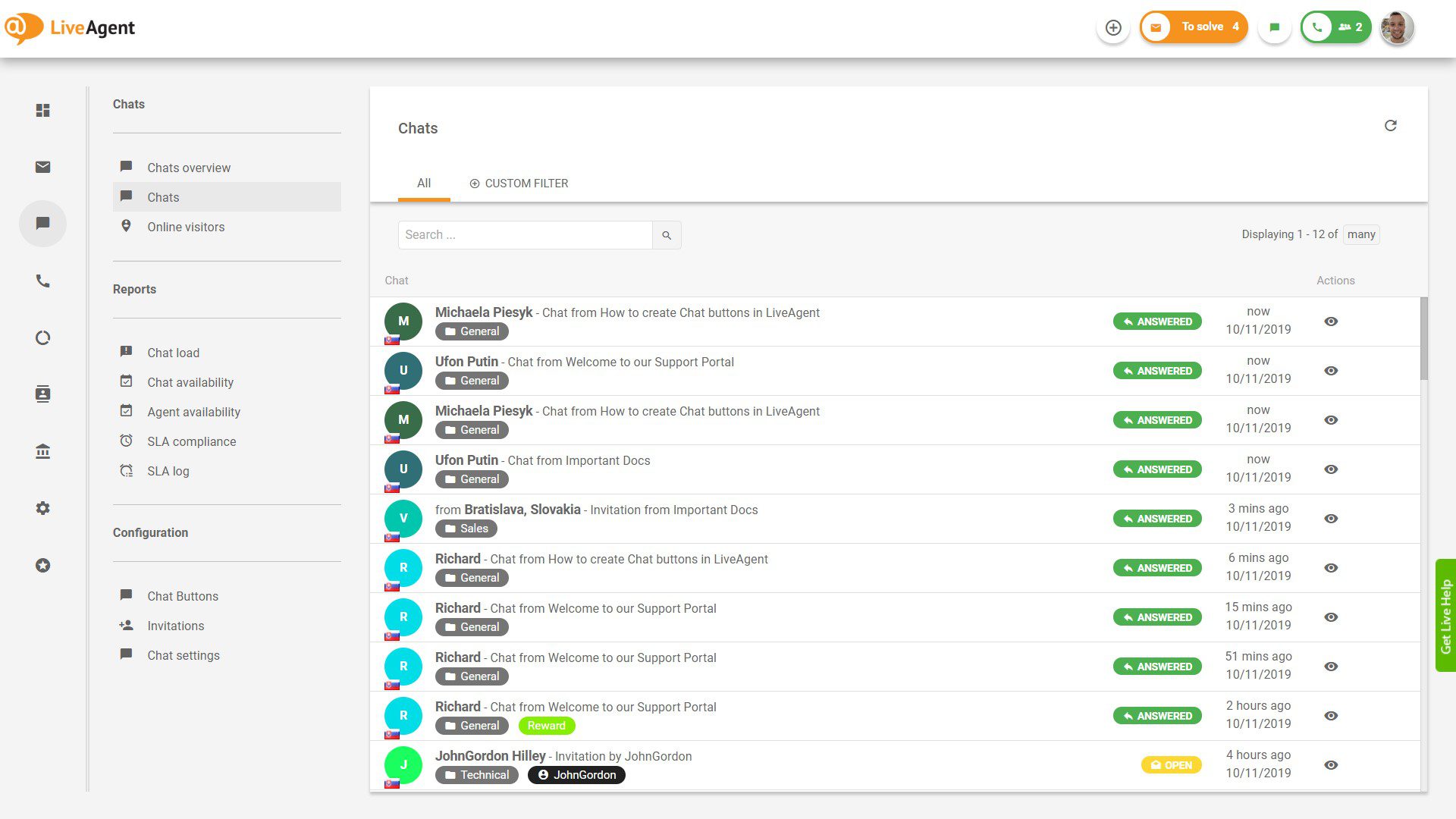 chat history overview in LiveAgent