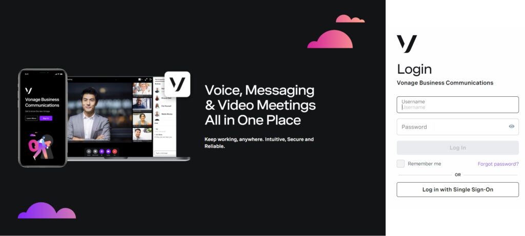 Vonage business communications homepage