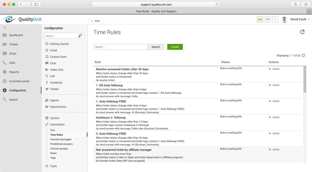 Časová pravidla LiveAgent