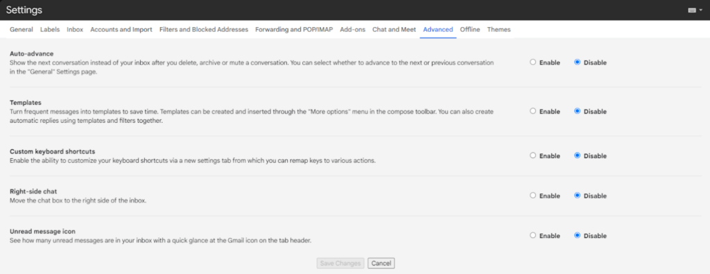 Gmail - rozšířené nastavení pošty