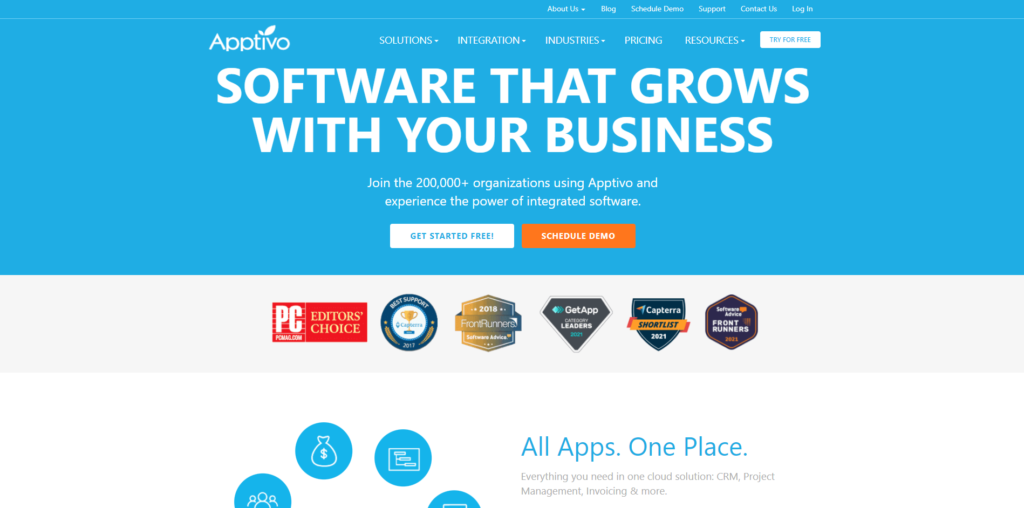 Apptivo domovská stránka