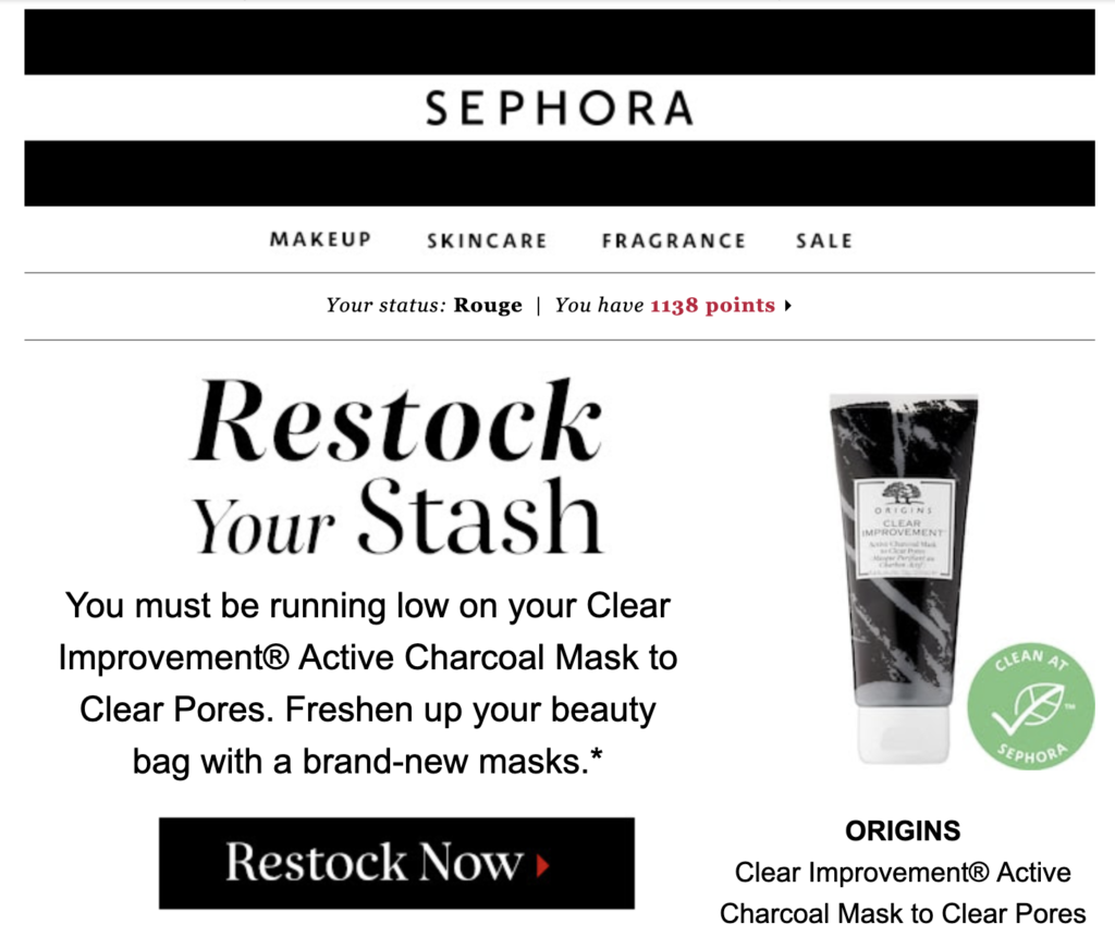 Sephora šablona e-mailu o doplnění