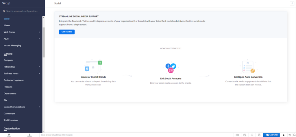 Zoho Desk - nastavení modulu sociálních médií