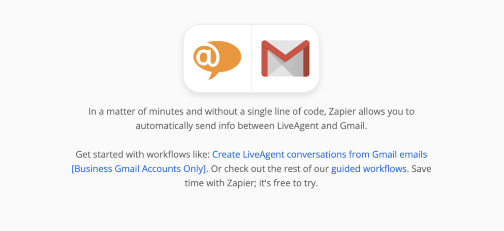 Vysvětlení integrace služby LiveAgent a služby Gmail v nástroji Zapier