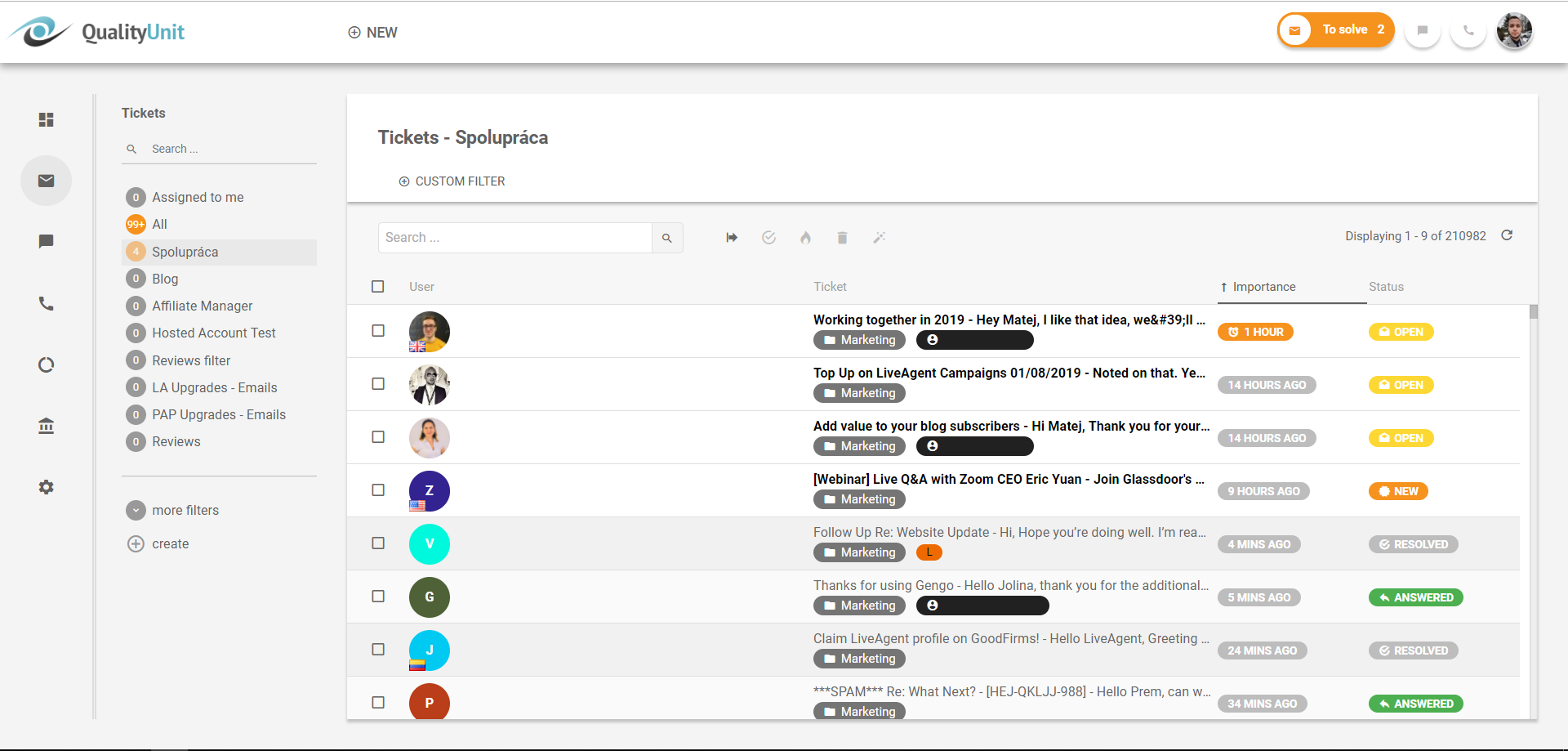 Bezplatný helpdesk systém - LiveAgent - Všechny tikety