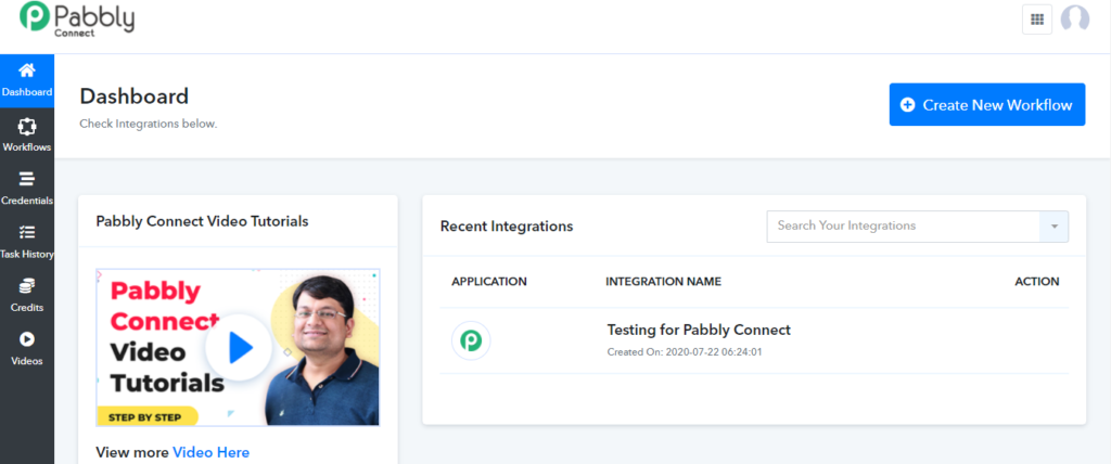 Ovládací panel uživatele Pabbly Connect
