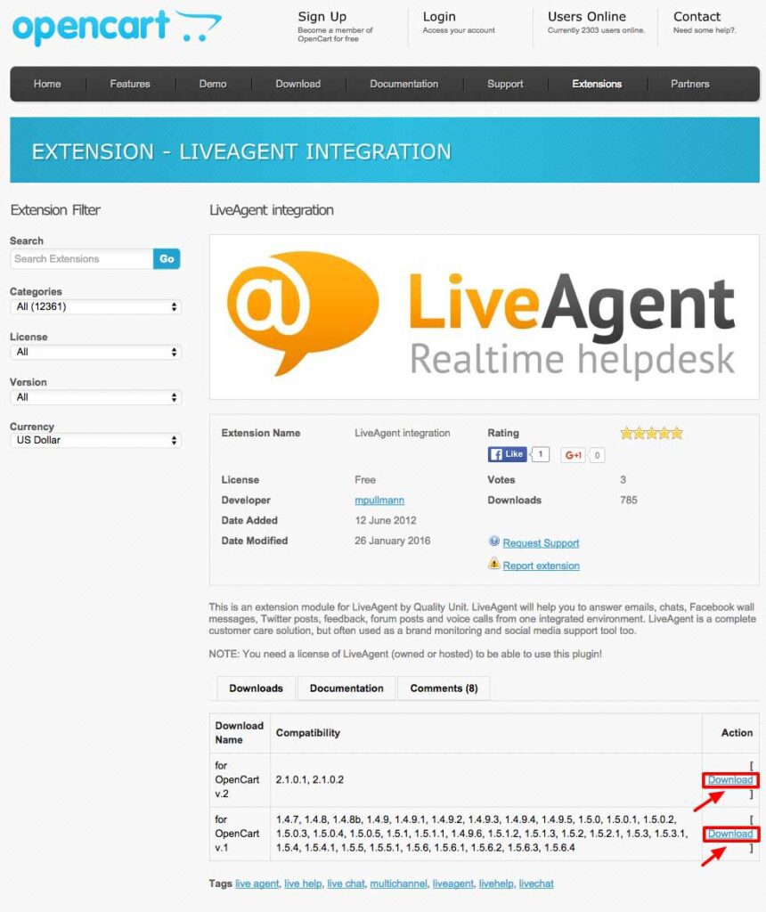opencart LiveAgent integration
