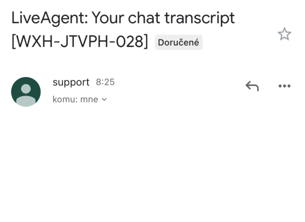 Obrázek zobrazující prázdný přepis chatu kvůli chybě v předchozích verzích služby LiveAgent