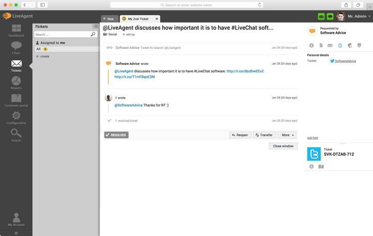 LiveAgent Twitter tiket