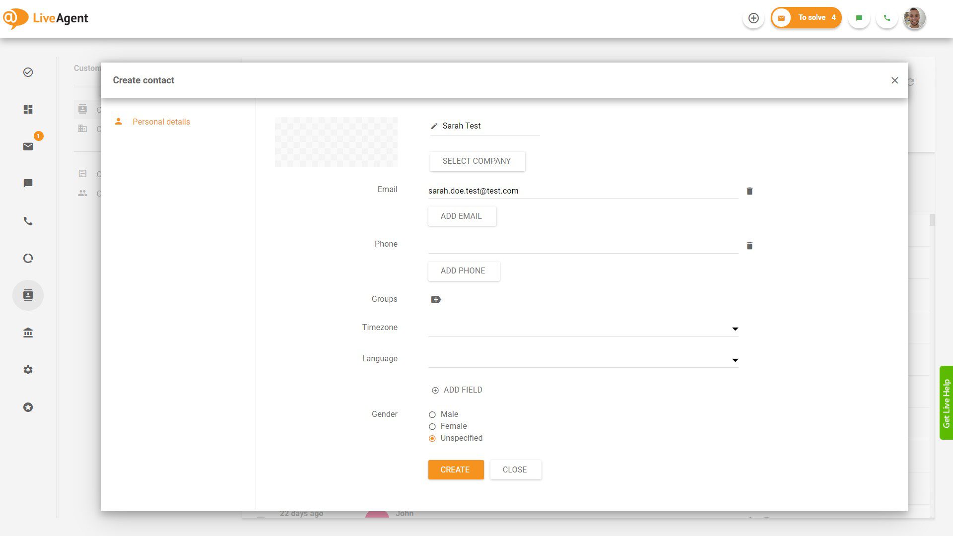Bezplatný helpdesk systém - LiveAgent - vytvořit kontakt
