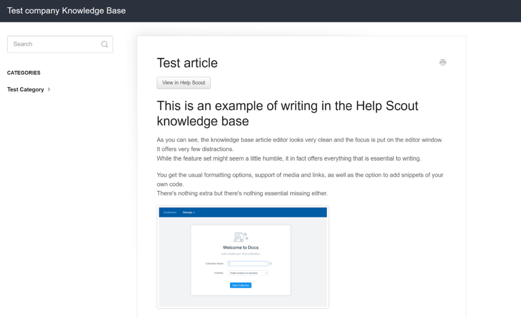 Náhled článku ve znalostní databázi Help Scout