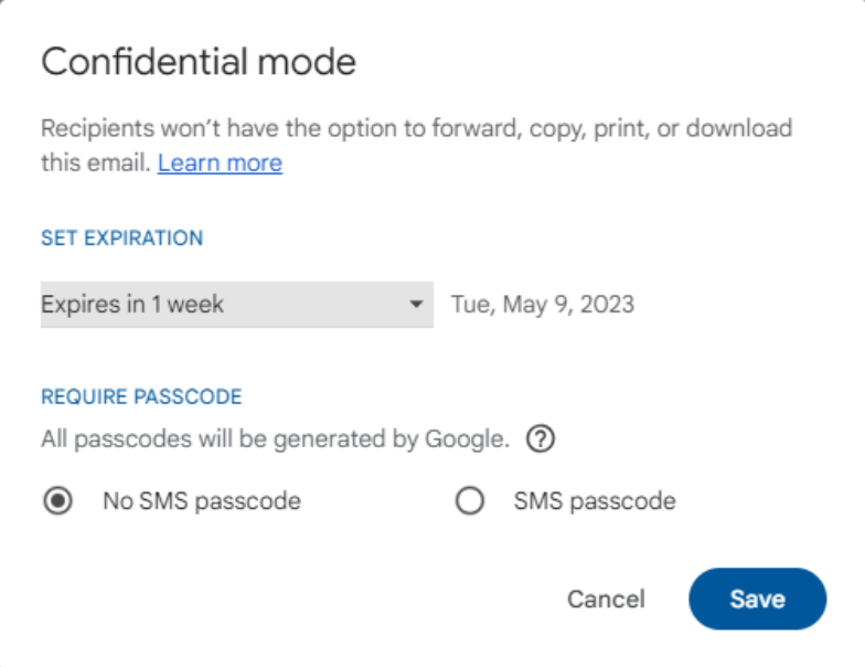 Gmail - Důvěrný režim