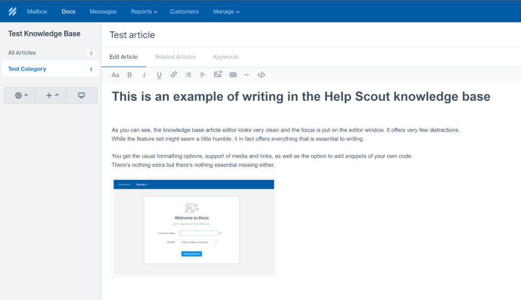 Vytvoření nového článku v bázi znalostí Help Scout