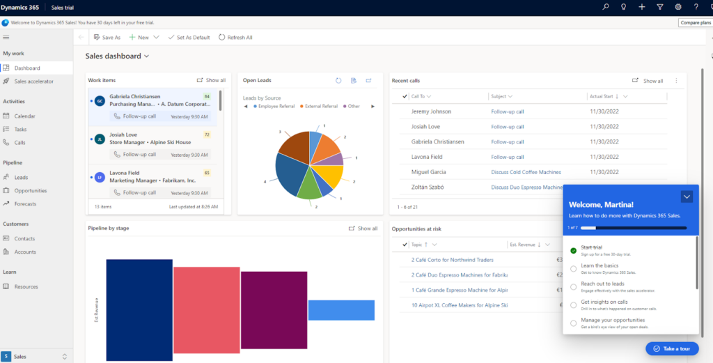 Ovládací panel Dynamics 365