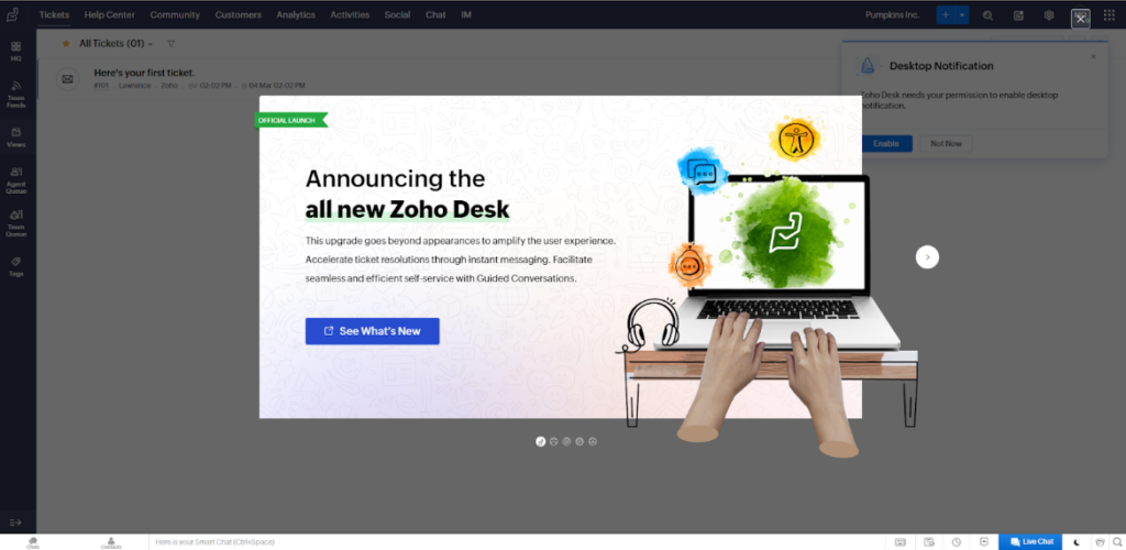 Zoho Desk - průvodce vyskakovacím oknem