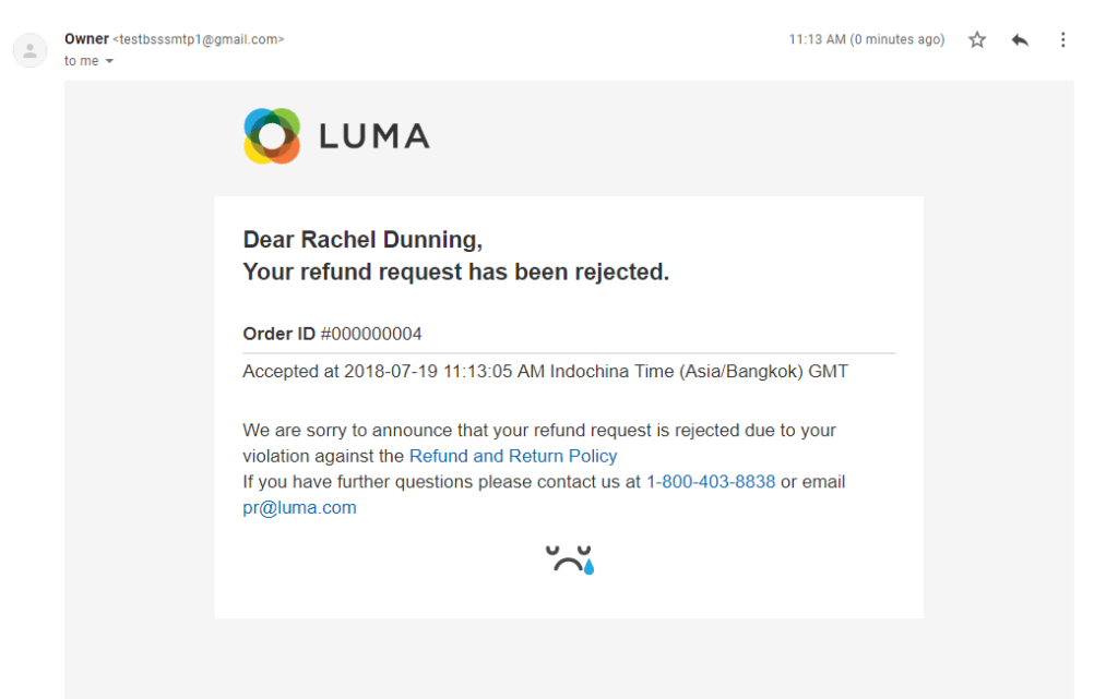 odmítnutí žádosti o vrácení peněz