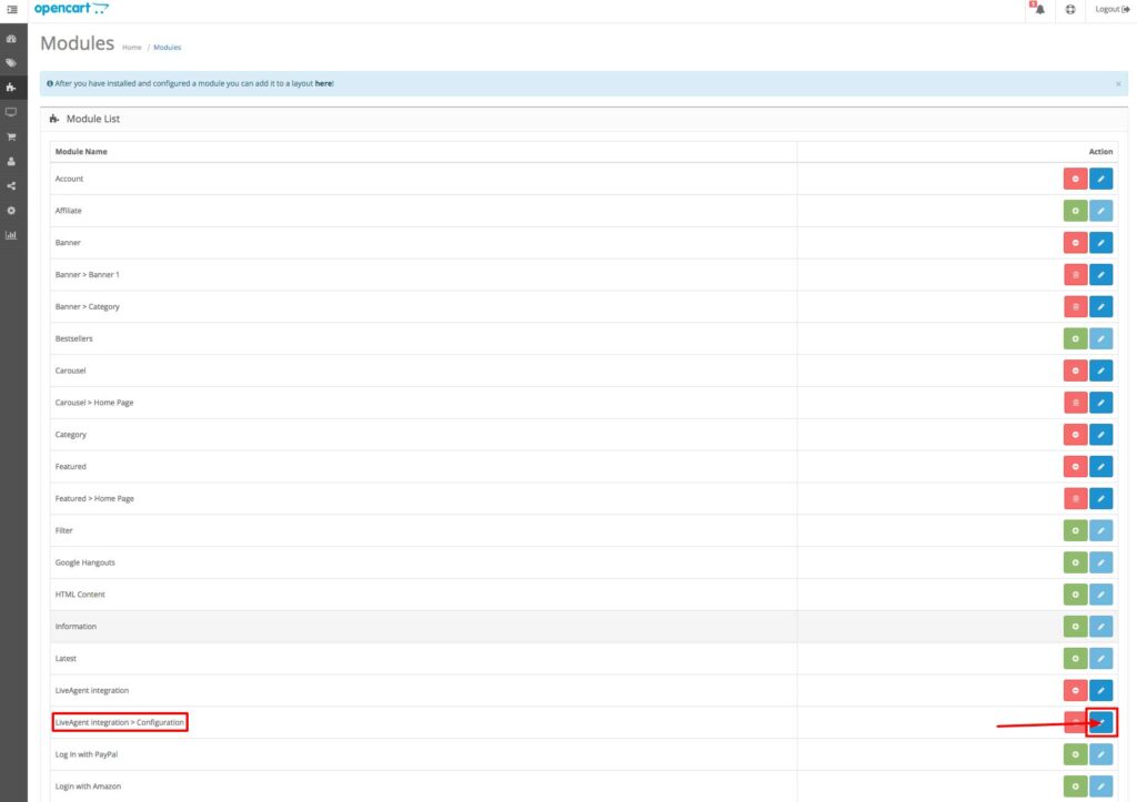 opencart LiveAgent integration