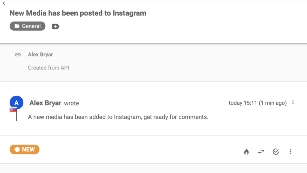 Instagram zpráva o novém postu v LiveAgent tiketovacím systému