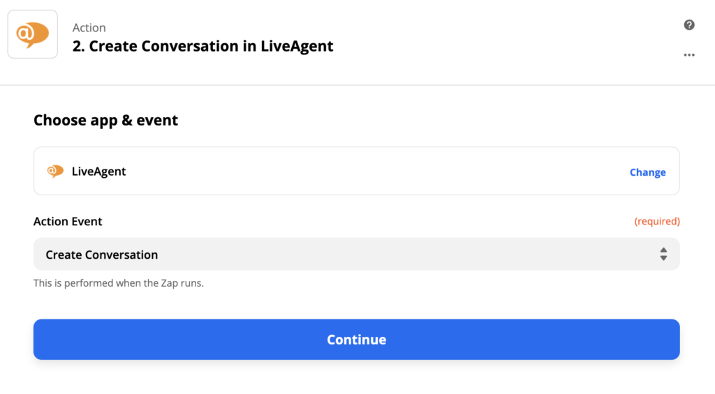 Konfigurace akce LiveAgent v aplikaci Zapier