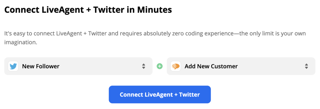 Vybraný Twitter spouštěč a LiveAgent akce ve službě Zapier