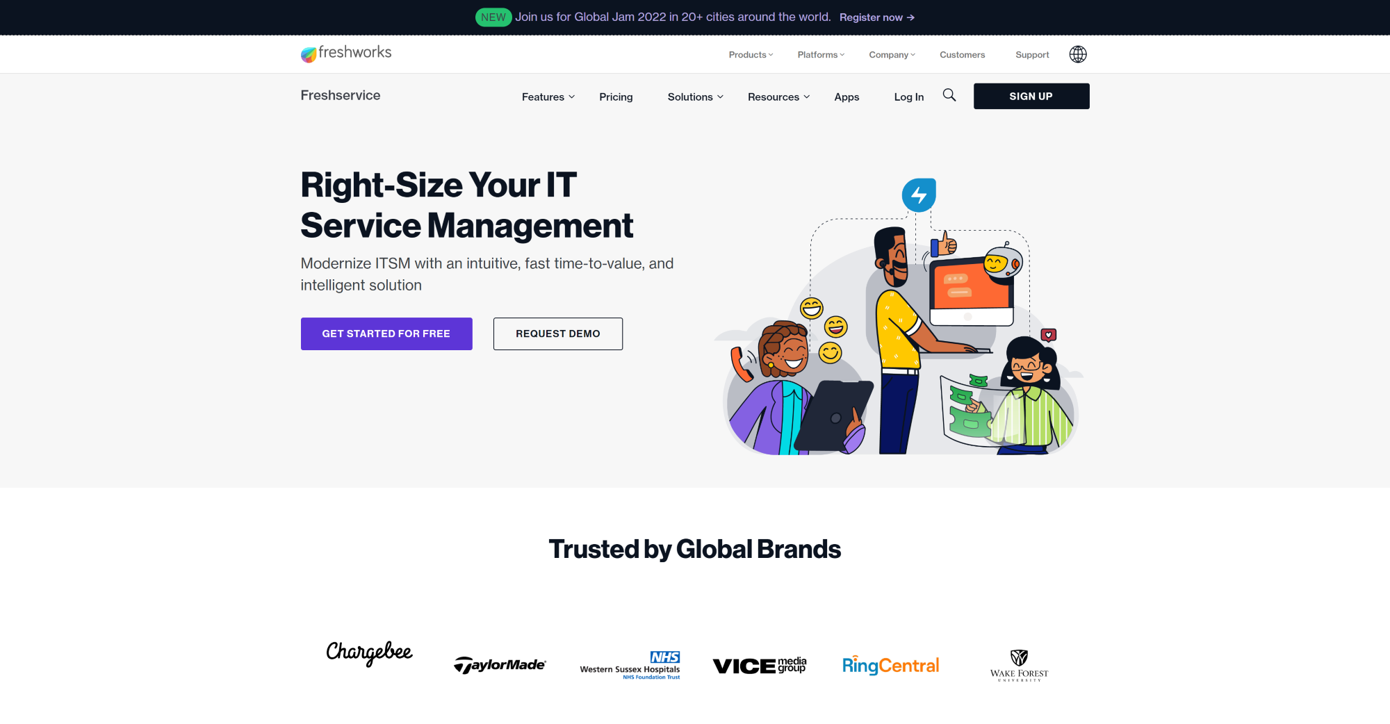 Domovská stránka softwaru Freshservice helpdesk