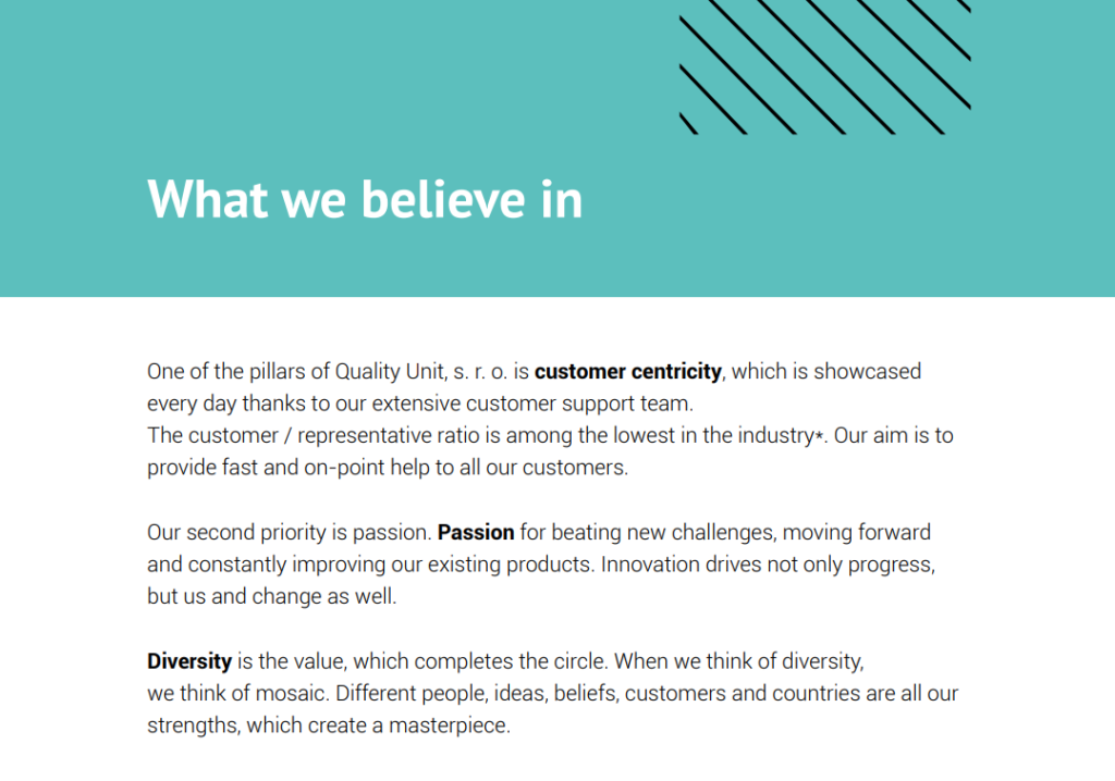 Čemu věříme v QualityUnit