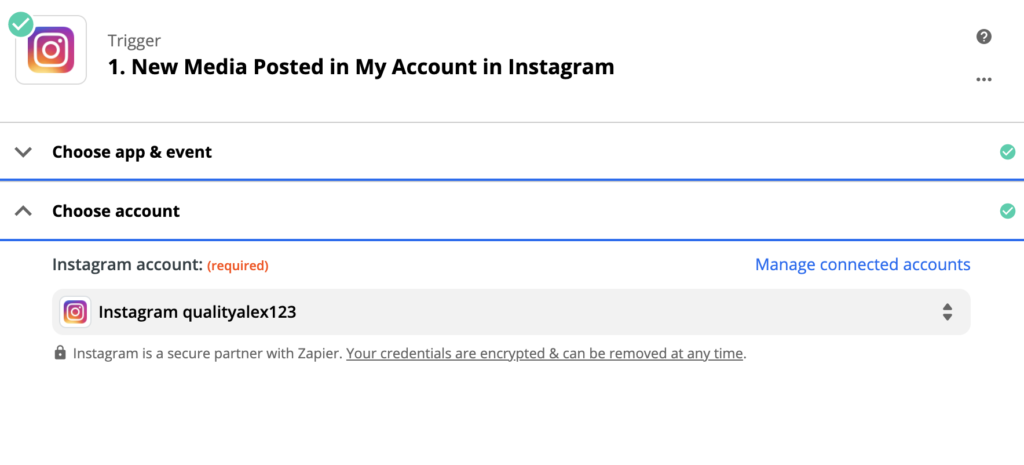 Nastavení spouštěče Instagramu v integračním procesu