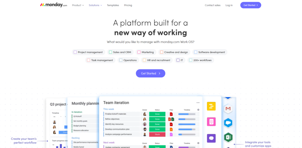 Domovská stránka Monday.com